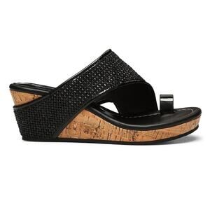 Donald Pliner Gyer Black Raffia Wedge Sandal Women's Size 7M New Without Box